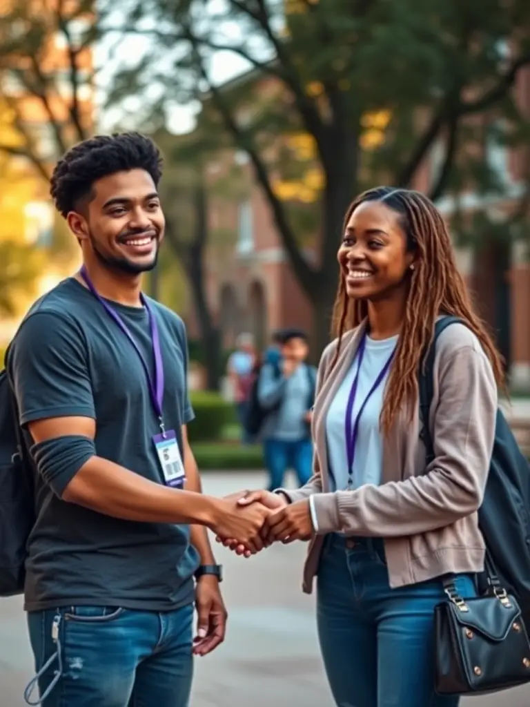 Two students happily shaking hands after a successful internship placement, facilitated by CNV AI Labs' integrated internships/jobs matching engine.