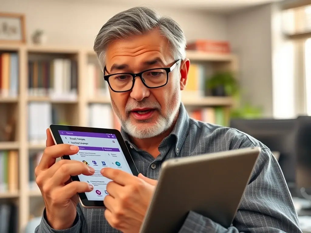 A faculty member using voice commands to fill out administrative forms on a tablet, demonstrating the hands-free convenience and time-saving capabilities.