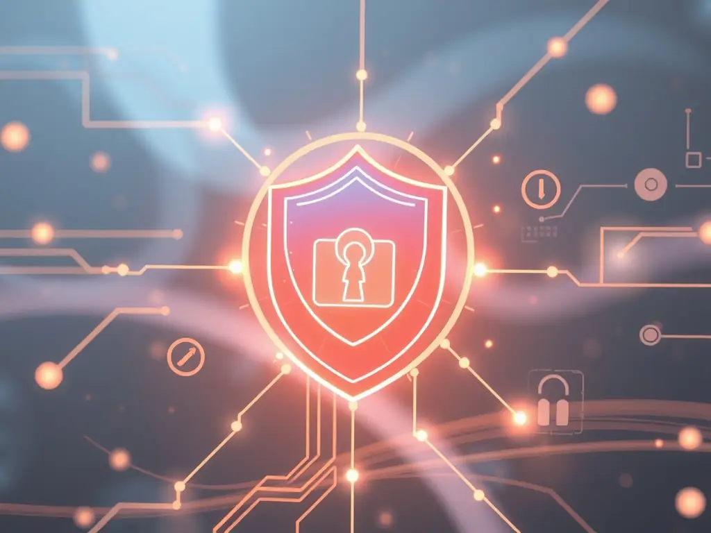 A secure digital vault with shield icons and encrypted data streams, symbolizing robust data protection, privacy compliance, and secure access controls, visually representing EduTrack’s commitment to data security in educational technology.
