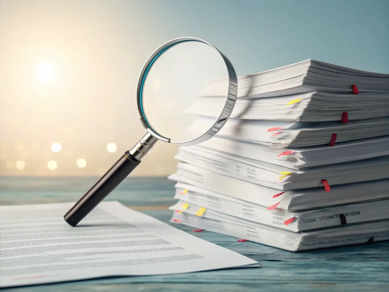 An image depicting a magnifying glass over exam papers, highlighting the reduction of errors, with a clean, modern interface in the background.
